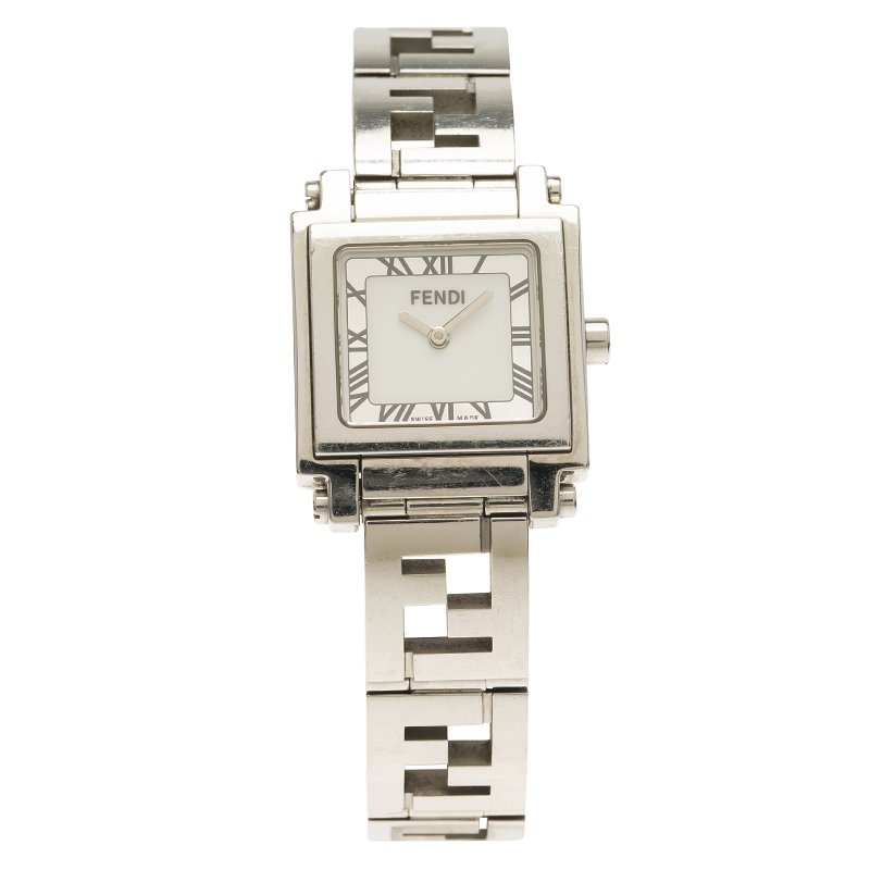 Fendi Silver Stainless Steel Quadro Women's Wristwatch 25MM