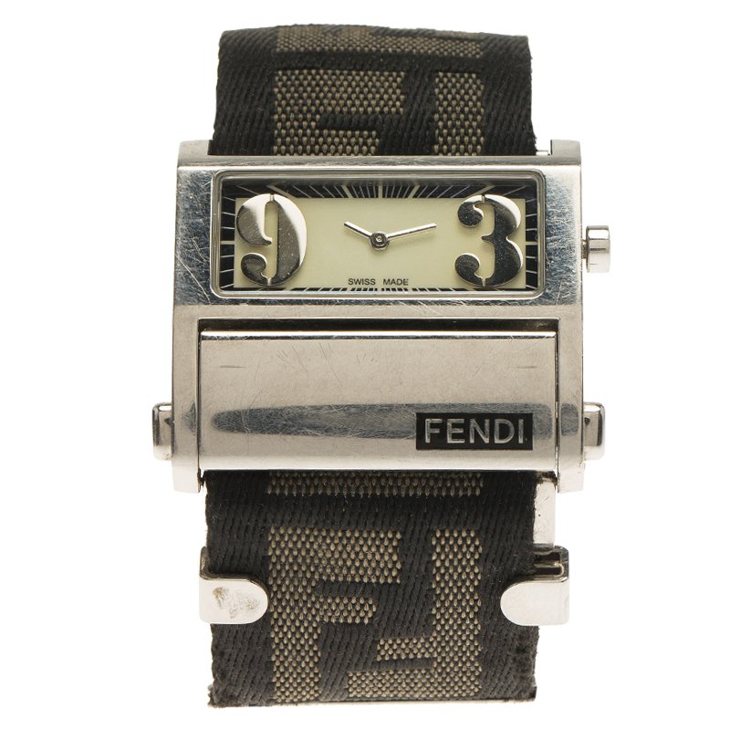 Pre Owned Fendi White Stainless Steel Zip Code Women's Wristwatch 38MM