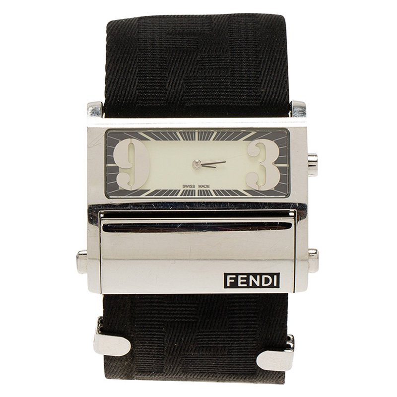 Pre Owned Fendi Cream Stainless Steel Zip Code Women's Wristwatch 44MM