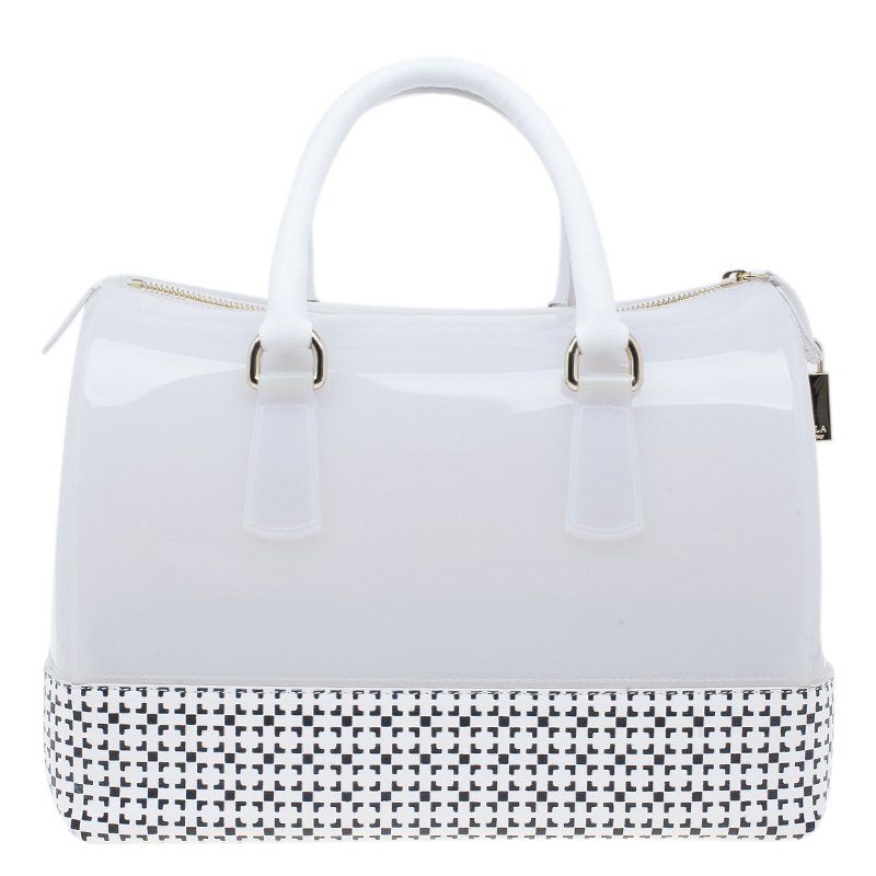 Pre Owned Furla White Rubber Candy Satchel