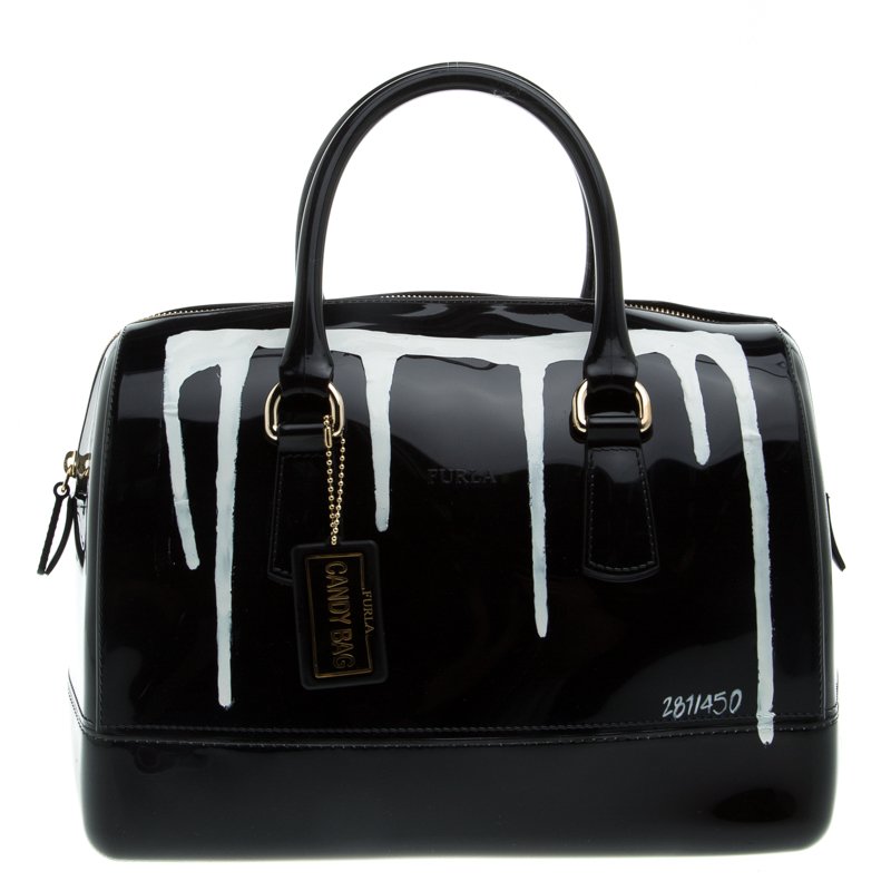 Furla Black PVC Limited Edition Painting Candy Satchel