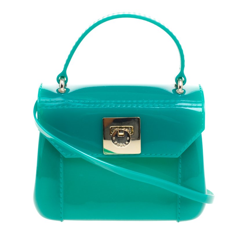 Pre Owned Furla Green Glossy Rubber Mini Candy Crossbody Bag
