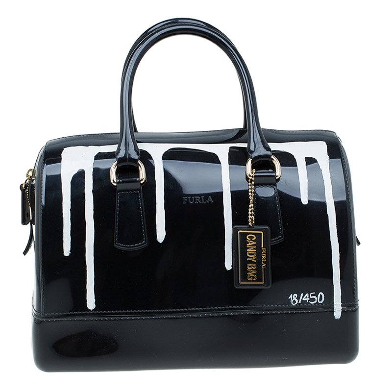 Pre Owned Furla Onyx Glossy Rubber Limited Edition Painting Candy Satchel