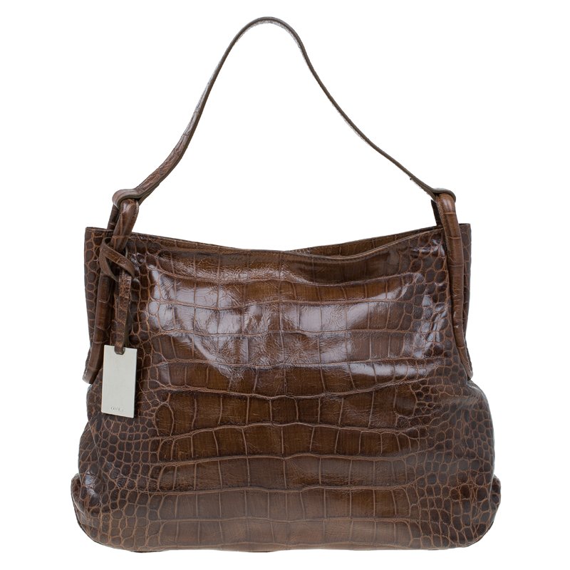 Furla Brown Croc Embossed Leather Zarina Hobo Furla | The Luxury Closet