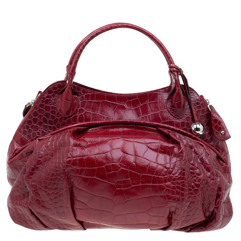 مملوكة مسبقًا Furla Red Croc Embossed Leather Clara Satchel