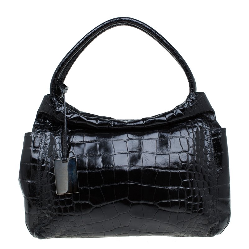 Pre Owned حقيبة فورلا جلد نقش تمساح أسود