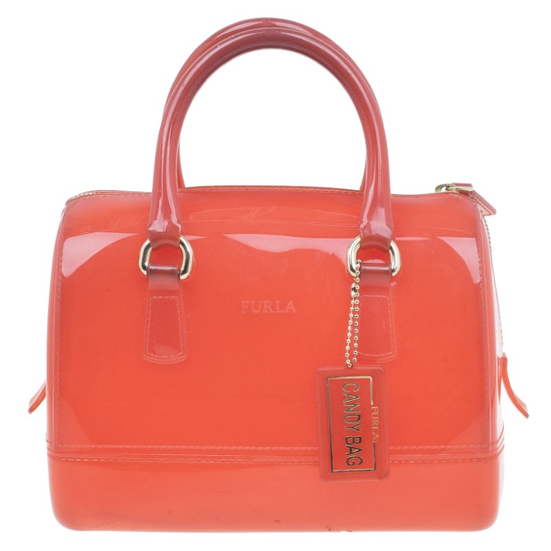 Pre Owned Furla Red PVC Candy Mini Satchel