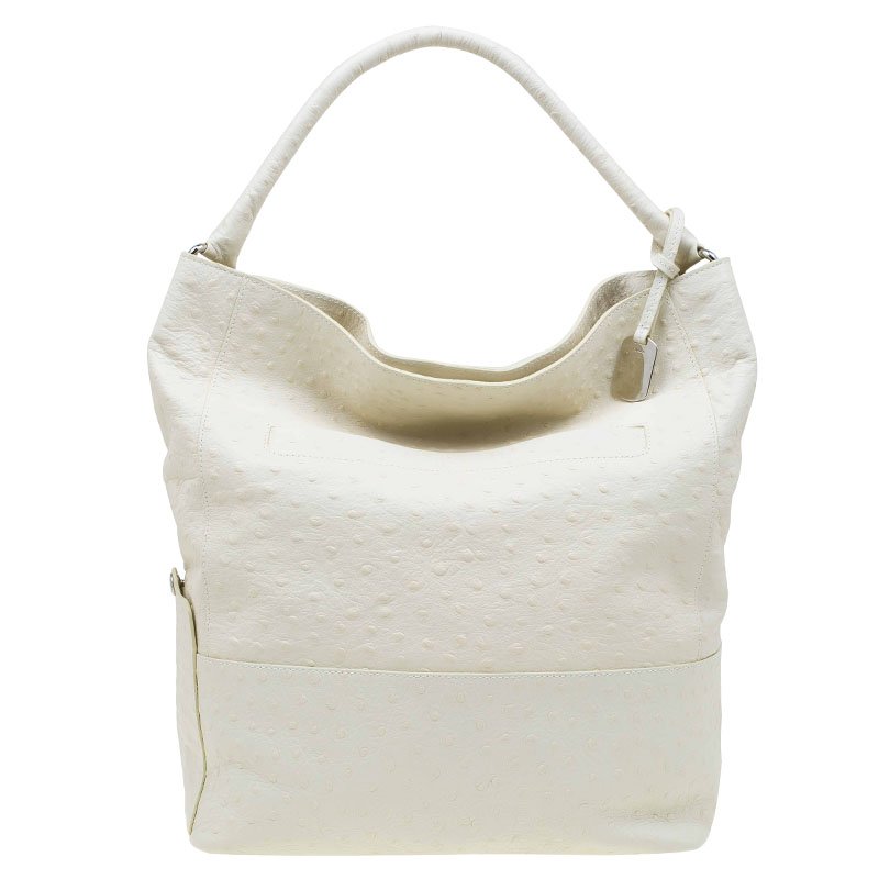 Pre Owned حقيبة فورلا لايلا سناب جلد نقش نعام كريمية