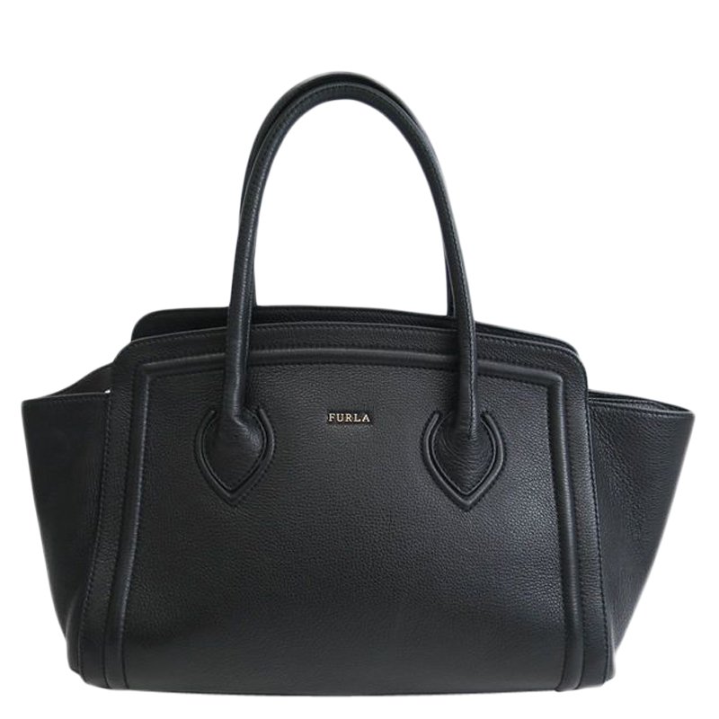 Pre Owned Furla Black Grainy Calf Leather Medium College Tote