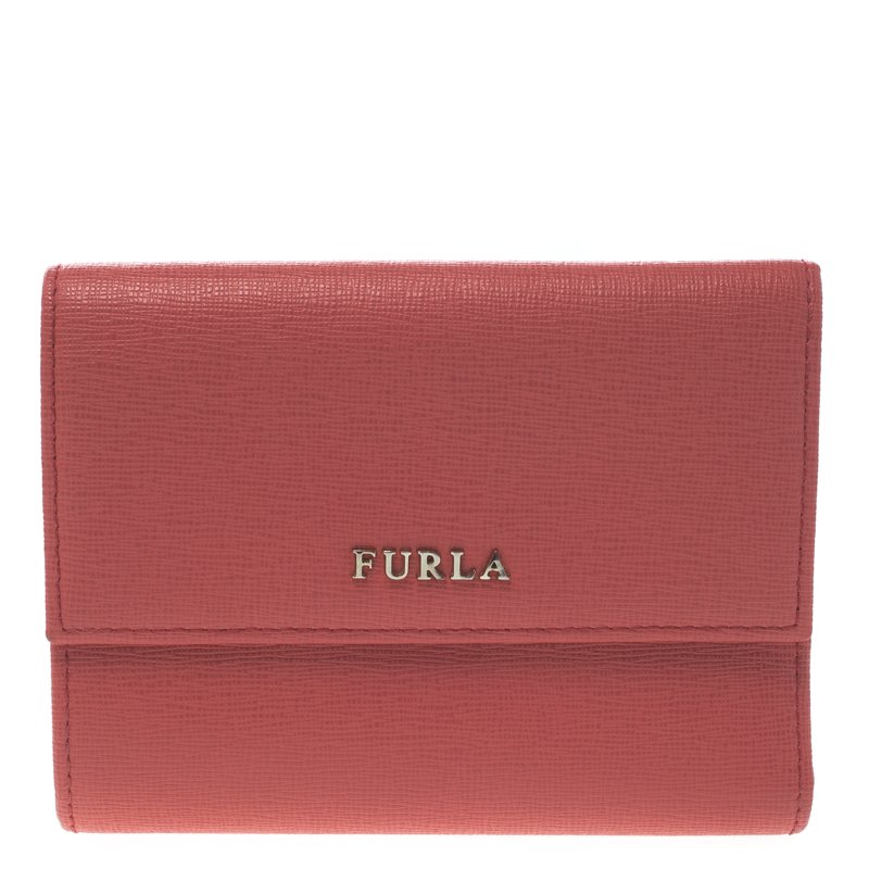 Pre Owned Furla Pink Leather Babylon Trifold Wallet