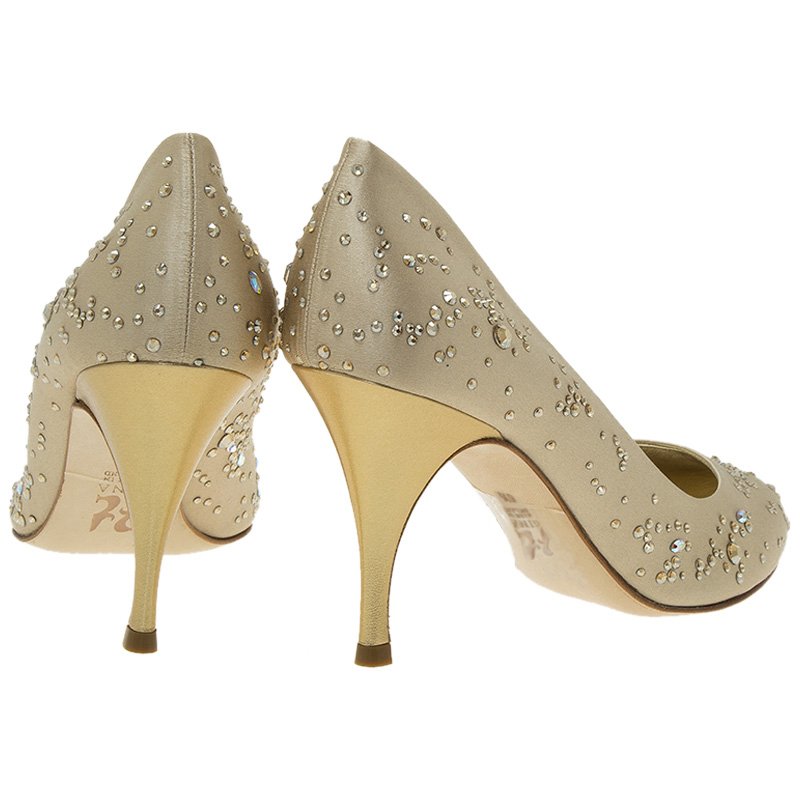 Gina Beige Satin Embellished Anny Pumps Size 38.5 Gina | TLC