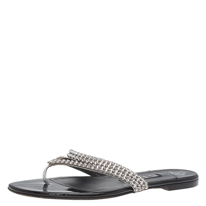 Pre Owned Gina Embellished Leather Thong Sandals Size 37