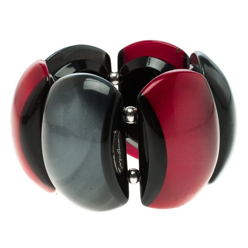 Pre Owned Giorgio Armani Red and Grey Resin Bracelet