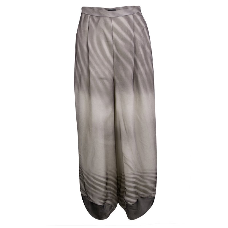 Pre Owned Giorgio Armani Beige Sand Printed Silk Harem Pants M