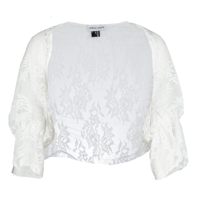 Pre Owned Giorgio Armani White Floral Lace Bolero Shrug M