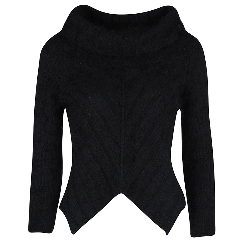 Giorgio Armani Black Angora Hair Turtle Neck Cropped Fuzzy Sweater S