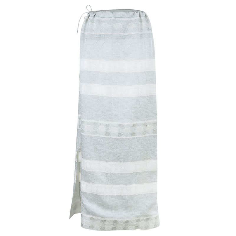 Pre Owned Giorgio Armani White Gray Organza Maxi Skirt S