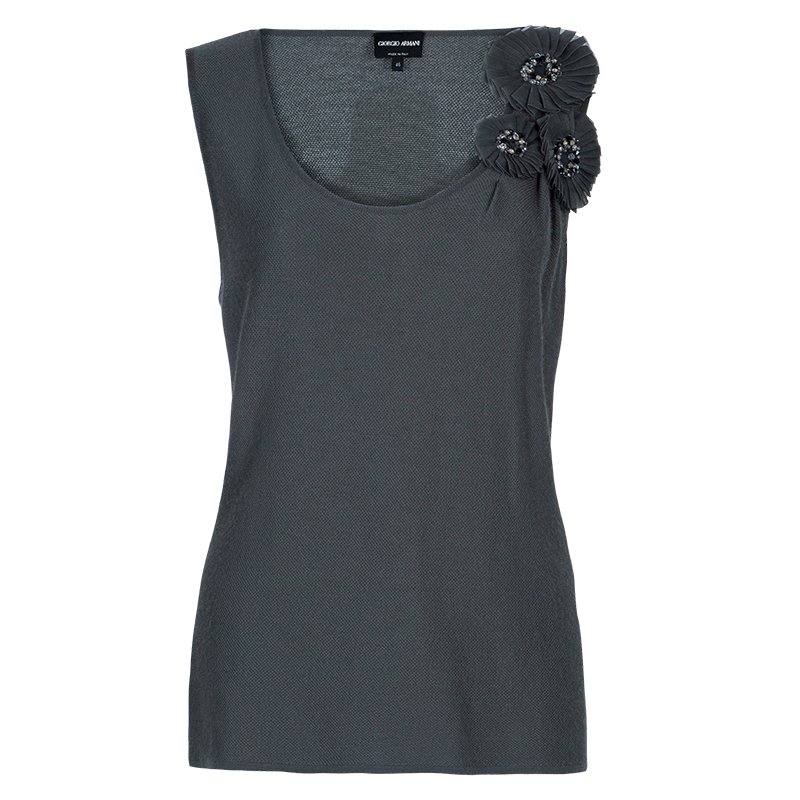 Giorgio Armani Grey Cashmere Sleeveless Top L