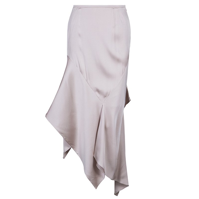 Pre Owned Giorgio Armani Ivory Silk Bias Cut Skirt L