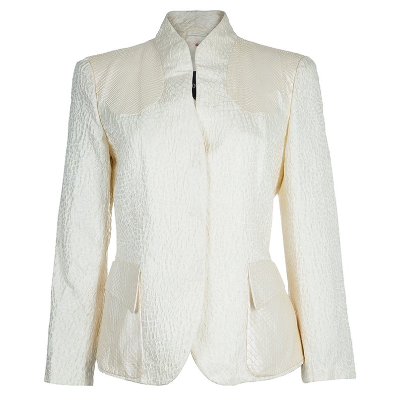 مملوكة مسبقًا Giorgio Armani Cream Textured and Python Jacket L