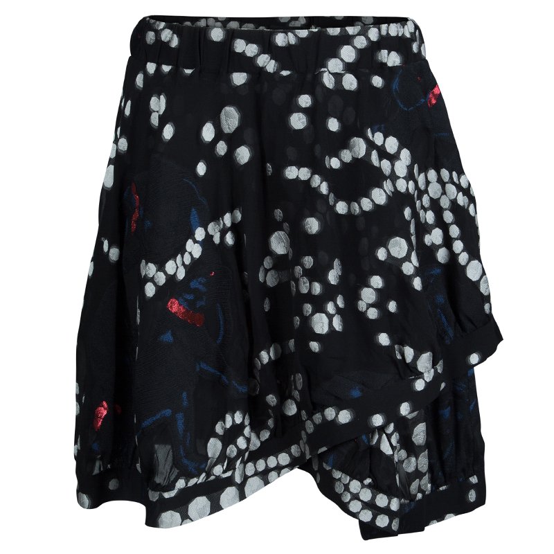 Pre Owned Giorgio Armani Black Embroidered Asymmetric Layered Skirt M