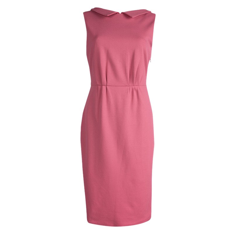 Pre Owned Giorgio Armani Pink Knit Collared Sleeveless Dress M