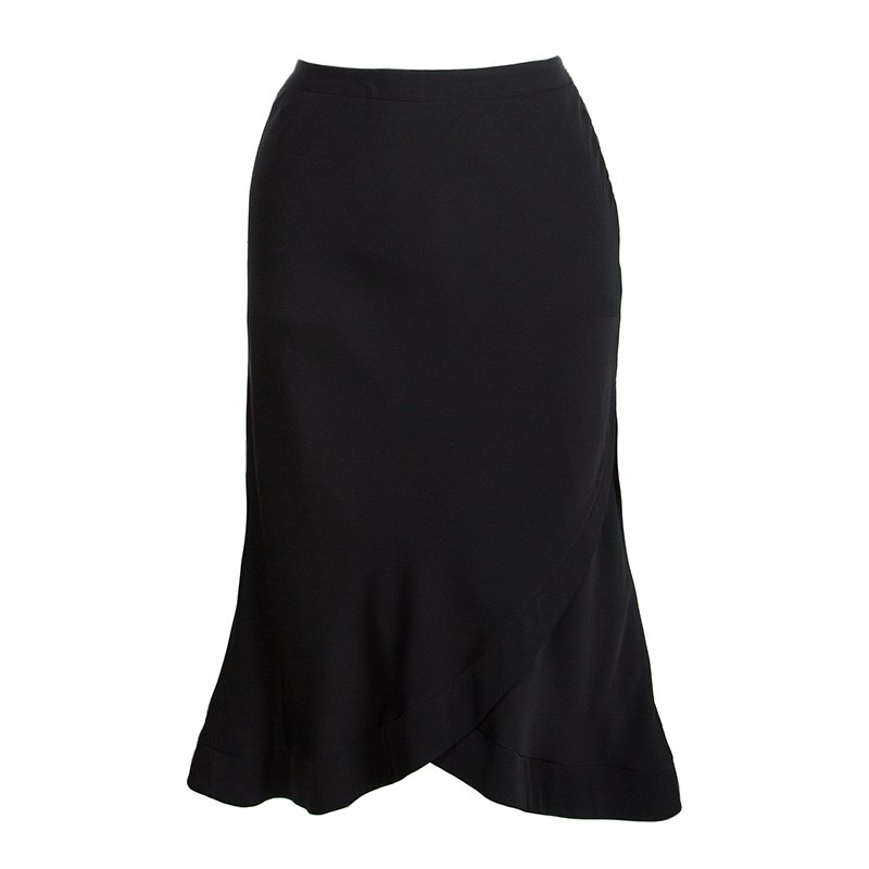 Giorgio Armani Black Silk Faux Overlap  Skirt M
