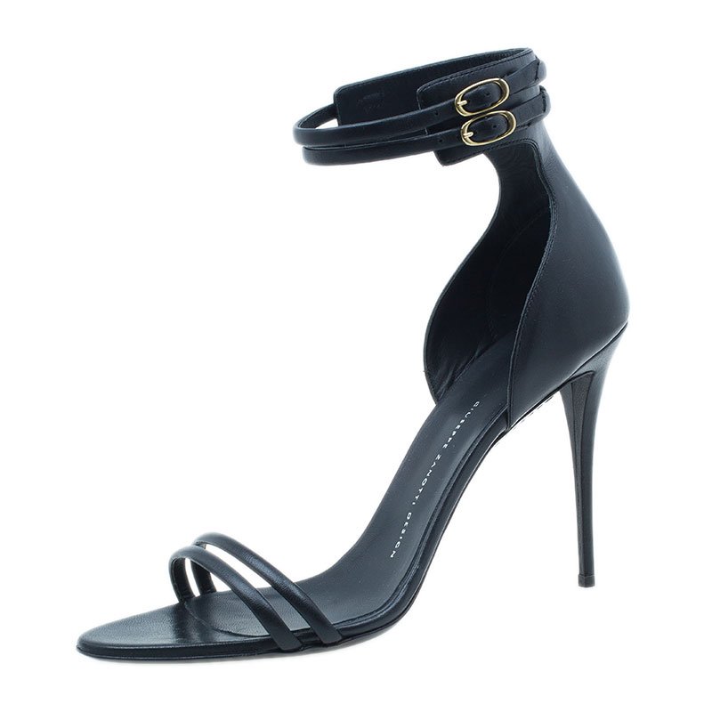 Pre Owned Giuseppe Zanotti Black Leather Ankle Strap Sandals Size 41