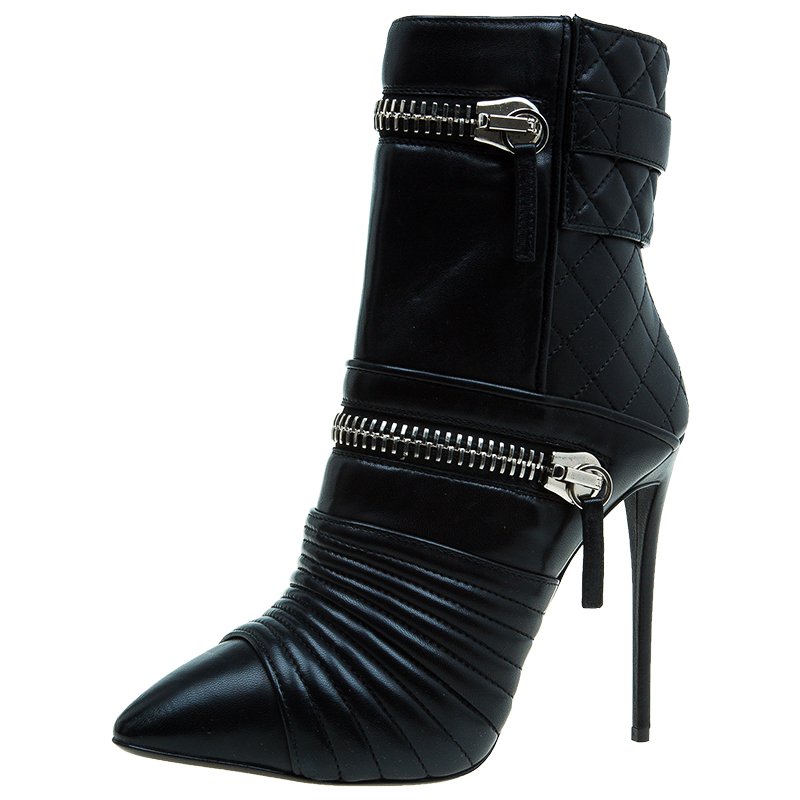 مملوكة مسبقًا حذاء بوت جوسيبي زانوتي جلد أسود مبطن بسحاب مزدوج مزين مقاس 38