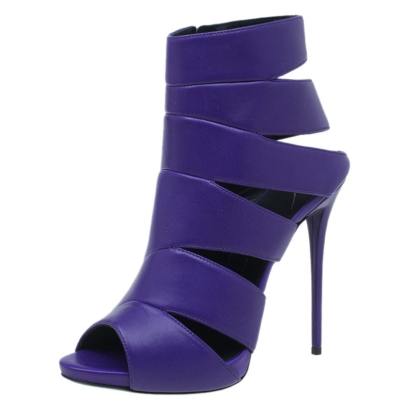 Giuseppe Zanotti Purple Leather Cutout Peep Toe Sandals Size 39 