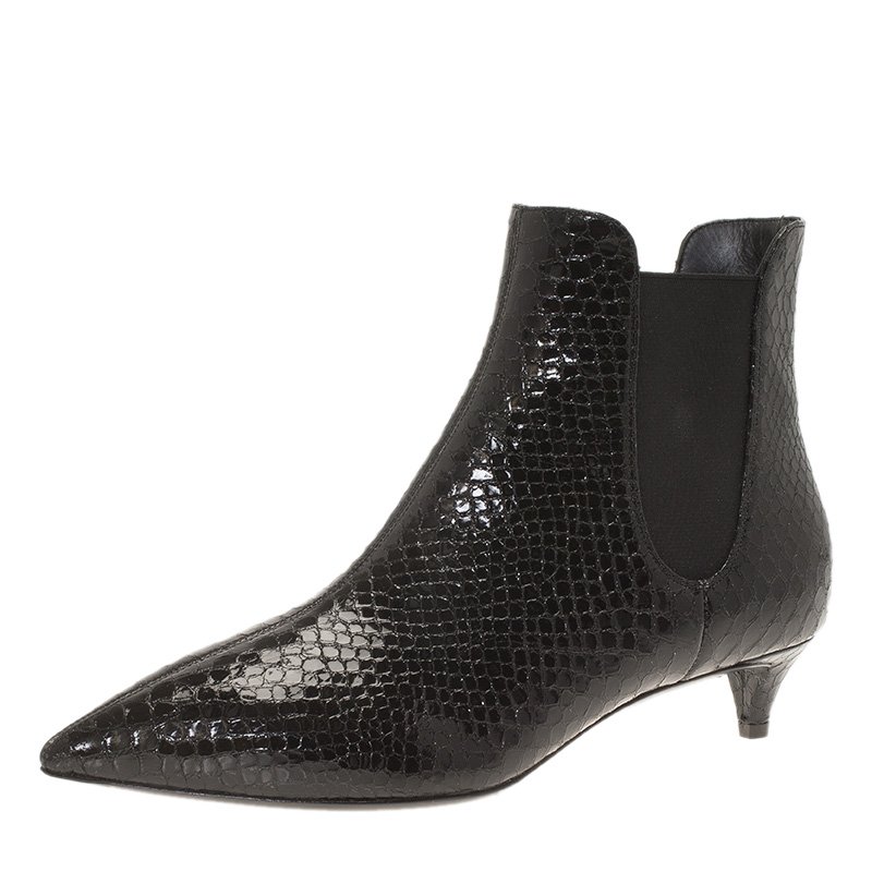 Pre Owned بوت للكاحل جوسيبي زانوتي جلد أسود نقشة الثعبان مقاس 37.5