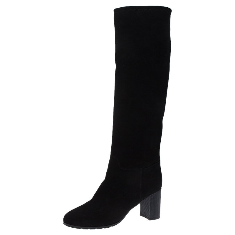 Pre Owned Giuseppe Zanotti Black Suede Block Heel Knee Boots Size 41
