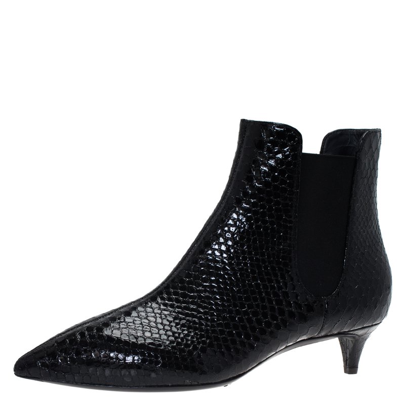 Pre Owned Giuseppe Zanotti Black Python Embossed Leather Ankle Boots Size 40