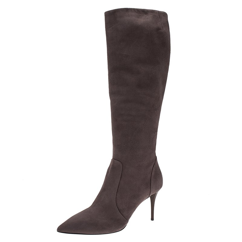 مملوكة مسبقًا Giuseppe Zanotti Grey Suede Pointed Toe Knee Boots Size 41