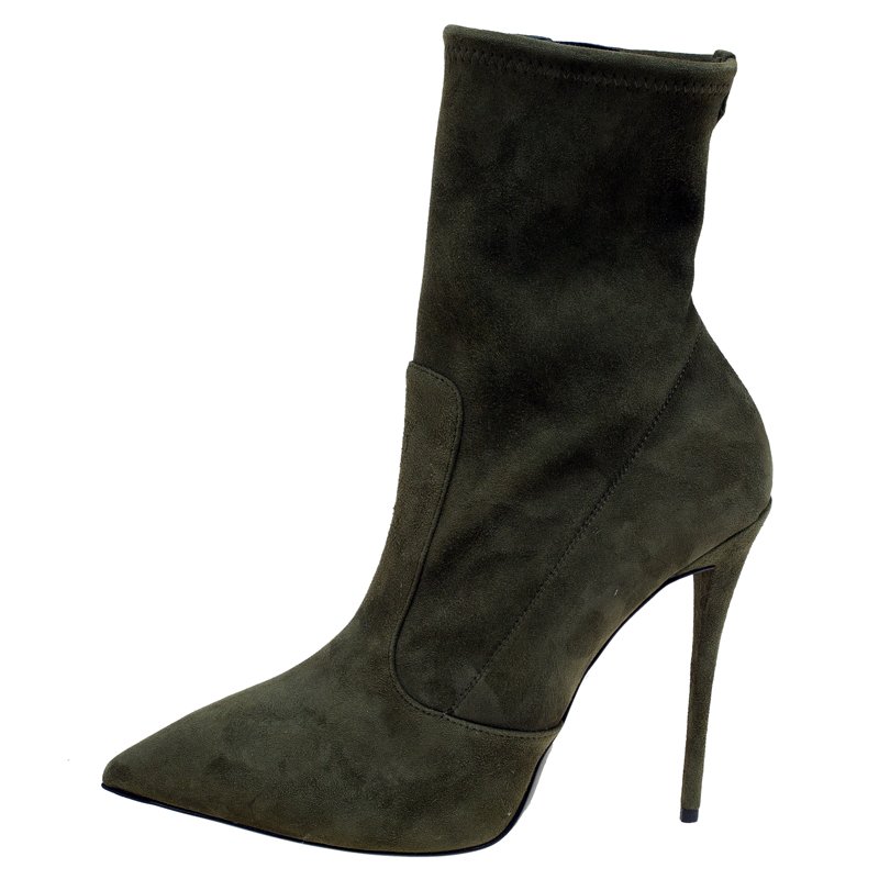 مملوكة مسبقًا Giuseppe Zanotti Khaki Suede Ankle Boots Size 39