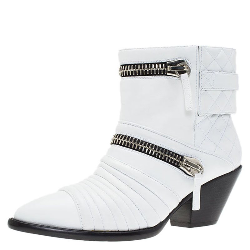 Giuseppe Zanotti White Quilted Leather Ankle Boots Size 40