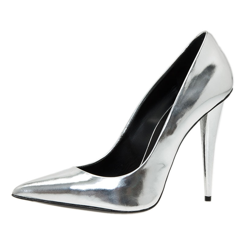 مملوكة مسبقًا Giuseppe Zanotti Metallic Silver Pointed Toe Pumps Size 40
