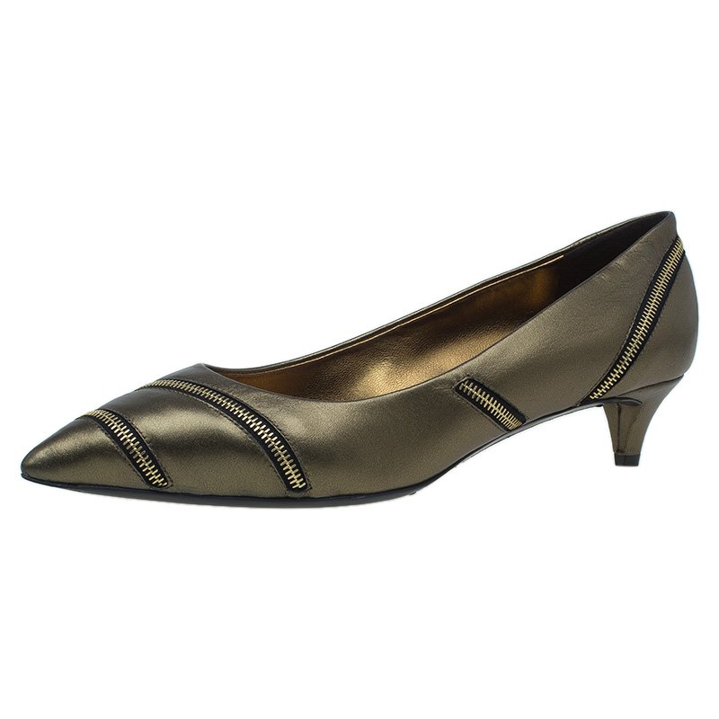 مملوكة مسبقًا Giuseppe Zanotti Metallic Leather Yvette Zip Embellished Pumps Size 39
