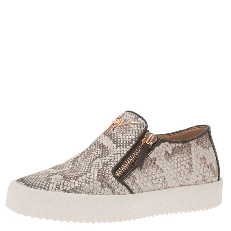 Pre Owned Giuseppe Zanotti Grey Python Embossed Eve Slip On Sneakers Size 40