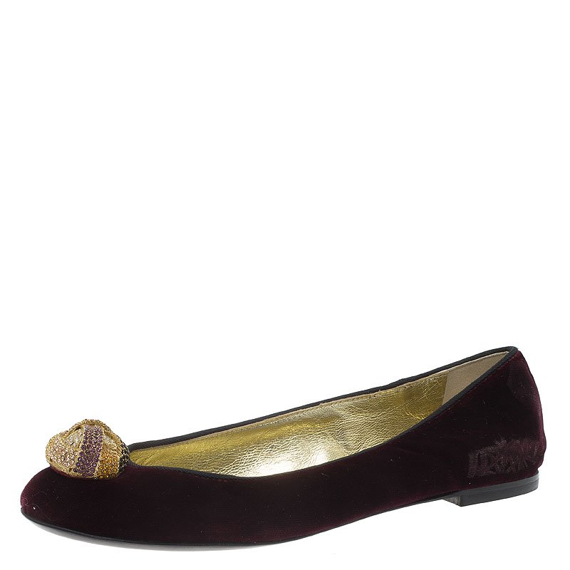 Pre Owned Giuseppe Zanotti Purple Velvet Embellished Ballet Flats Size 37