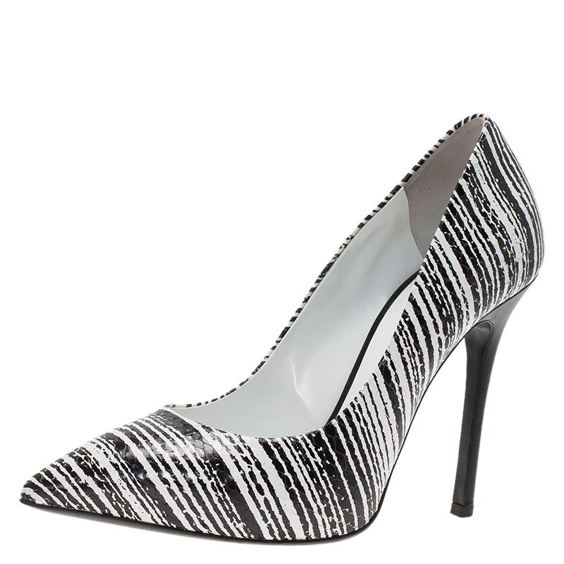 Giuseppe Zanotti Black and White Striped Python Embossed Leather Pumps Size 36.5