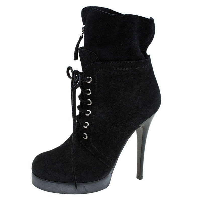 Giuseppe Zanotti Black Suede Lace Up Ankle Boots Size 40.5