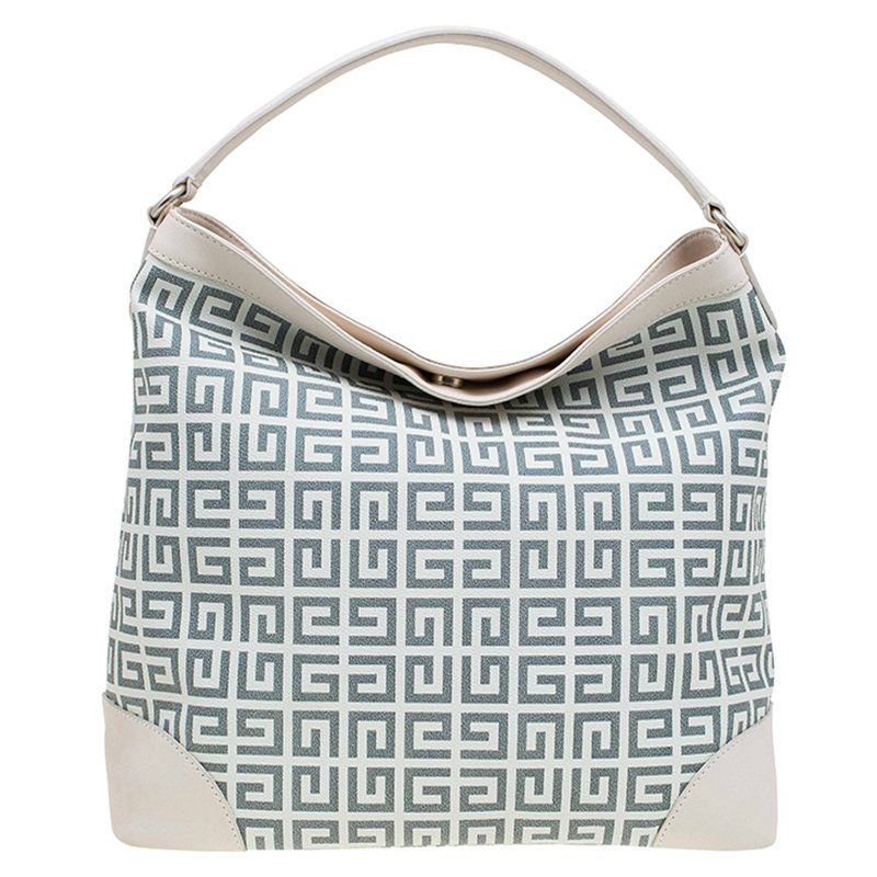 Pre Owned Givenchy Beige/Grey Coated Canvas Logo Print Hobo