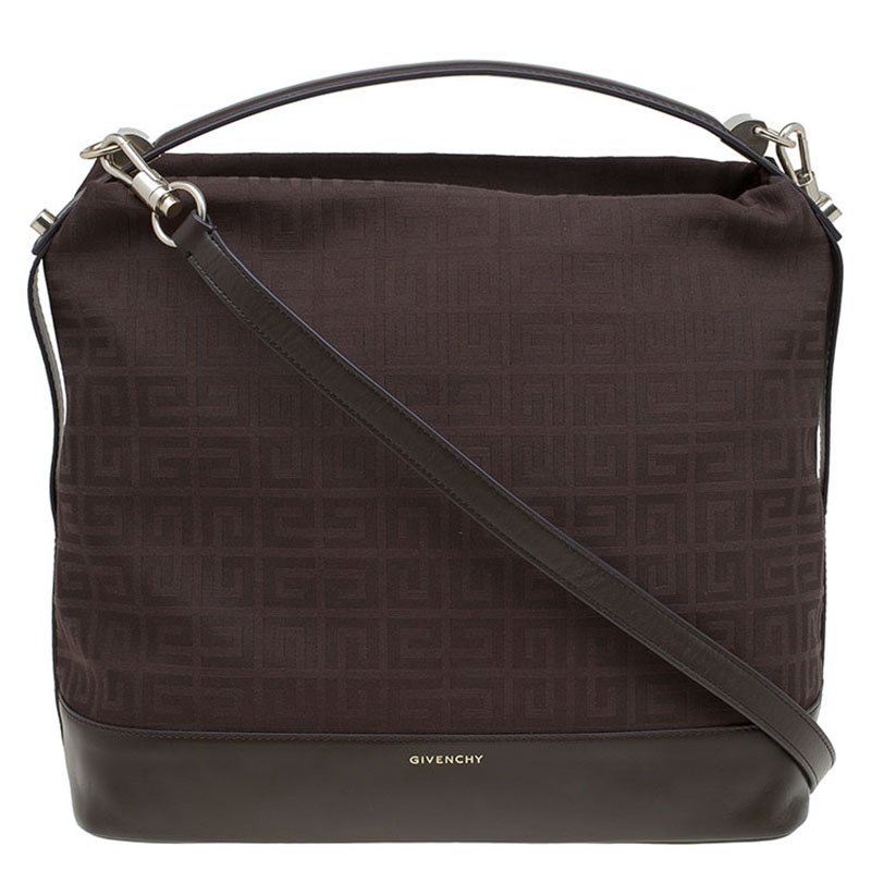 Pre Owned Givenchy Brown Canvas Large Logo Print Hobo
