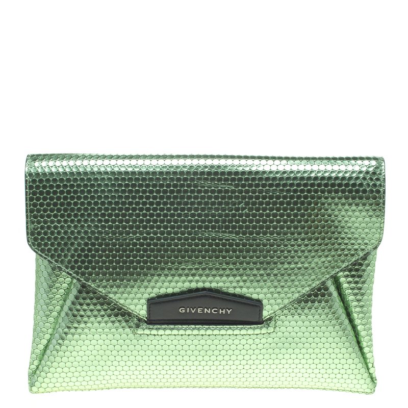 Pre Owned Givenchy Metallic Green Antigona Envelope Clutch