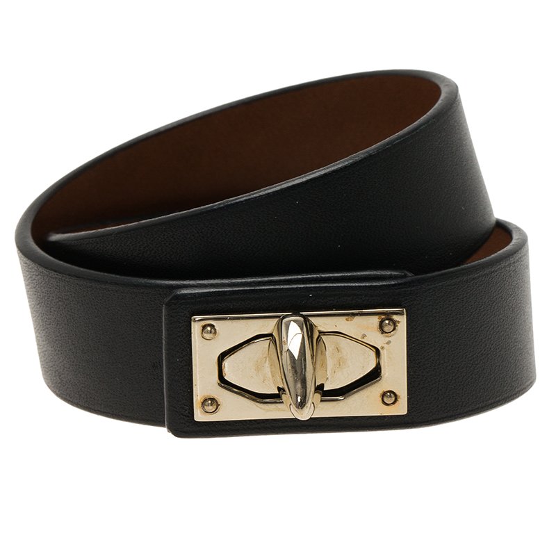 Pre Owned  Givenchy Two Row Shark Black Leather Bracelet