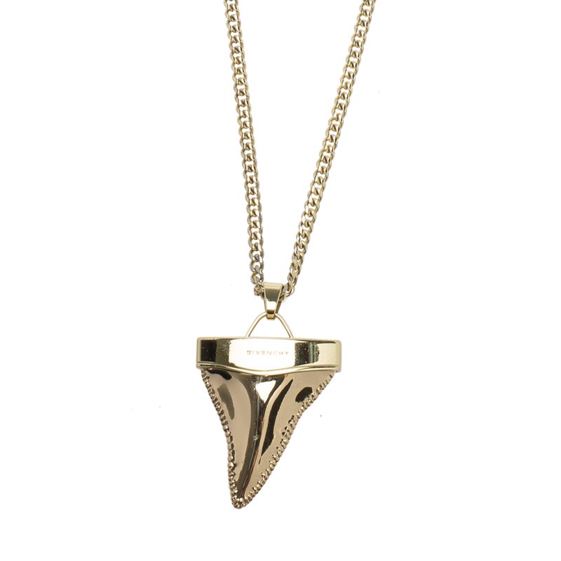 Givenchy Shark Tooth Pendant Gold Tone Chain Necklace