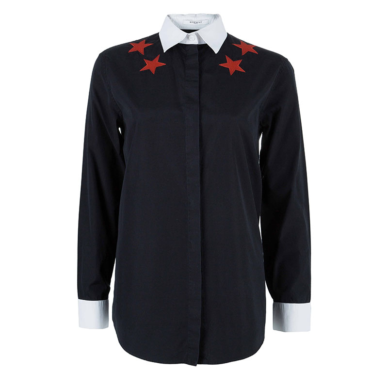 Pre Owned Givenchy Contrast Collar Star Detail Shirt XXS