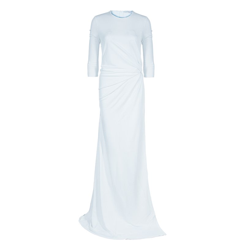 Pre Owned Givenchy White Ruche Waist Side Slit Crepe Jersey Gown M