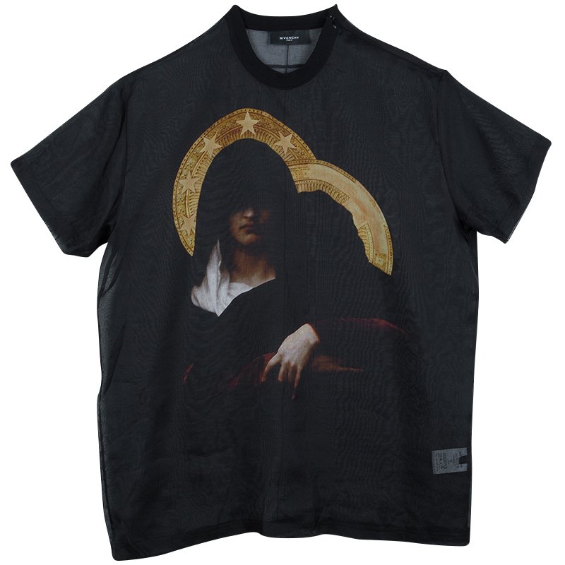 Pre Owned Givenchy Black Silk Graphic Printed Oversized Sheer Blouse XS